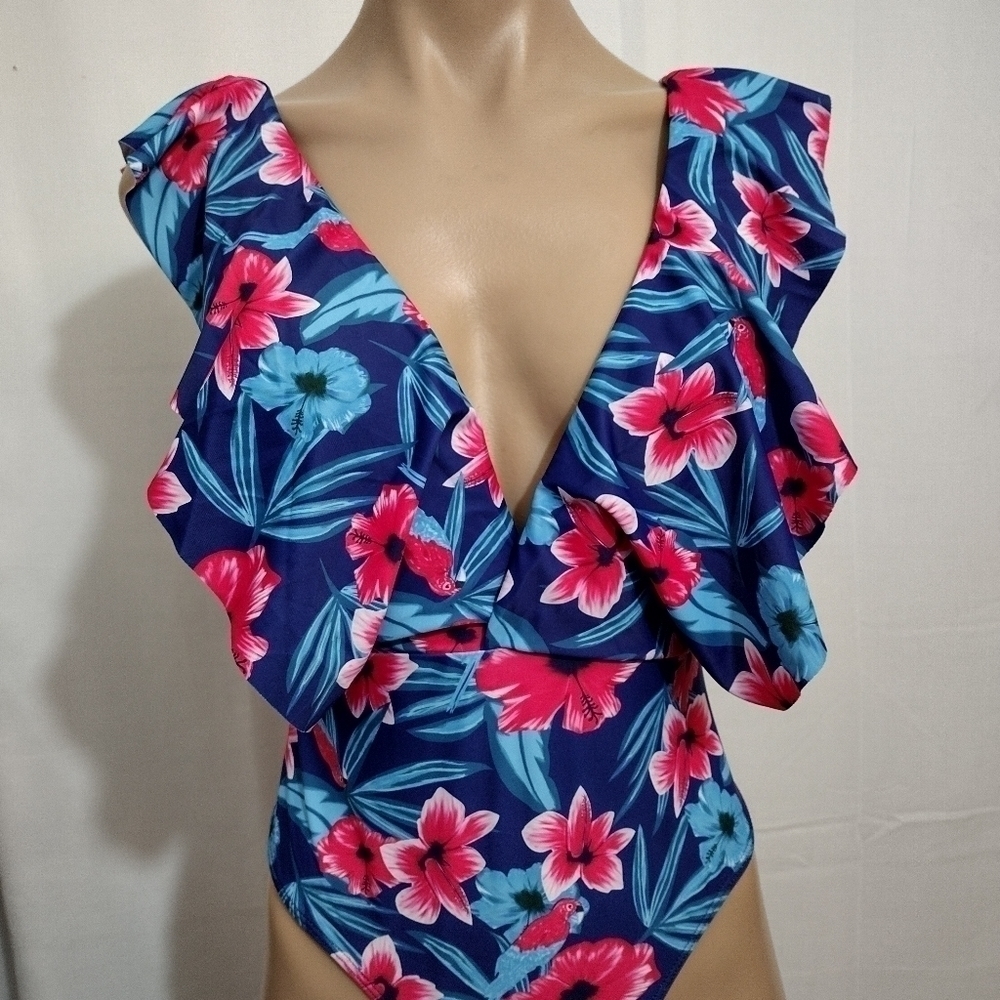 PEDDNEY Blue & Pink One Piece Bathing Suit Woman's Size Medium NWOT